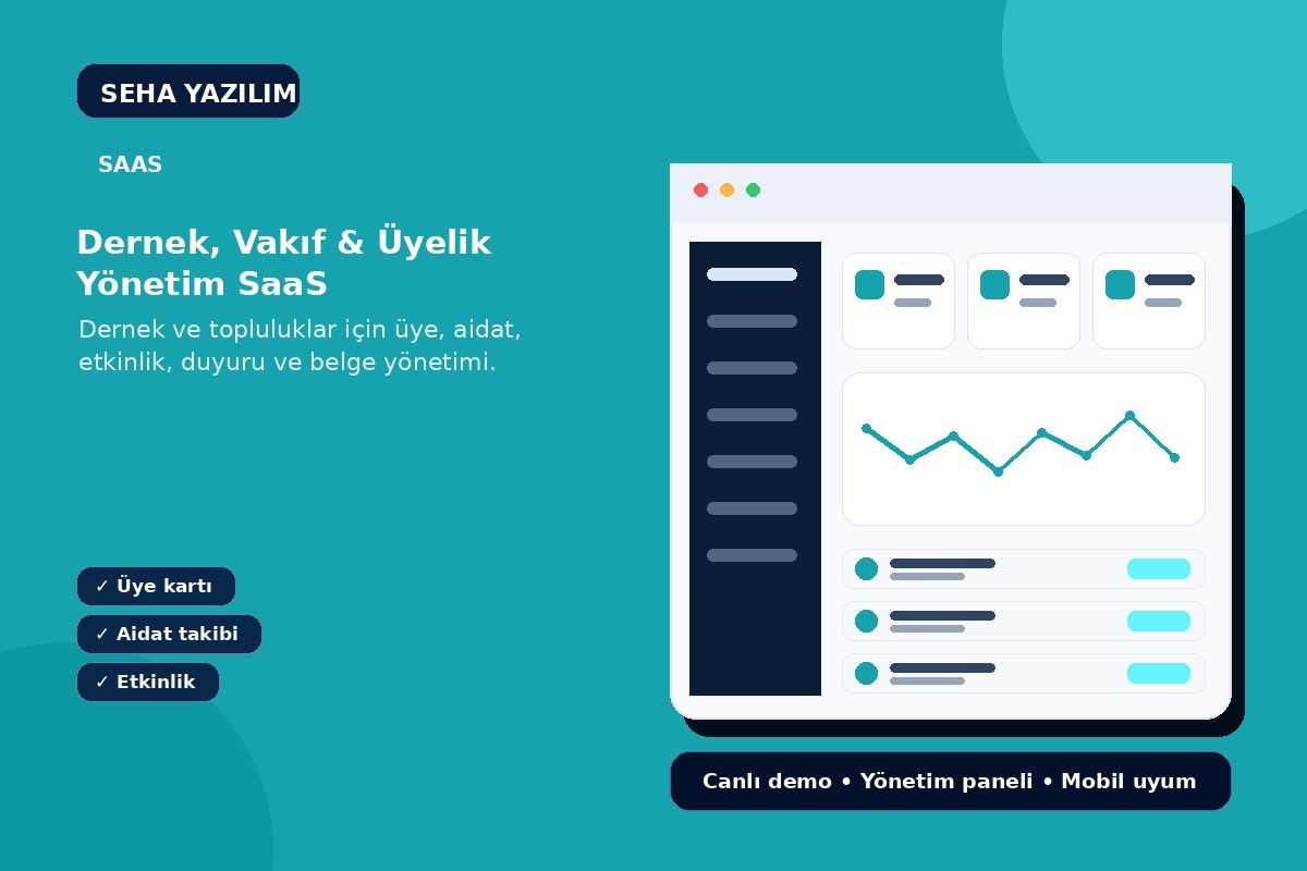 Dernek, Vakıf & Üyelik Yönetim SaaS açıklayıcı ürün görseli