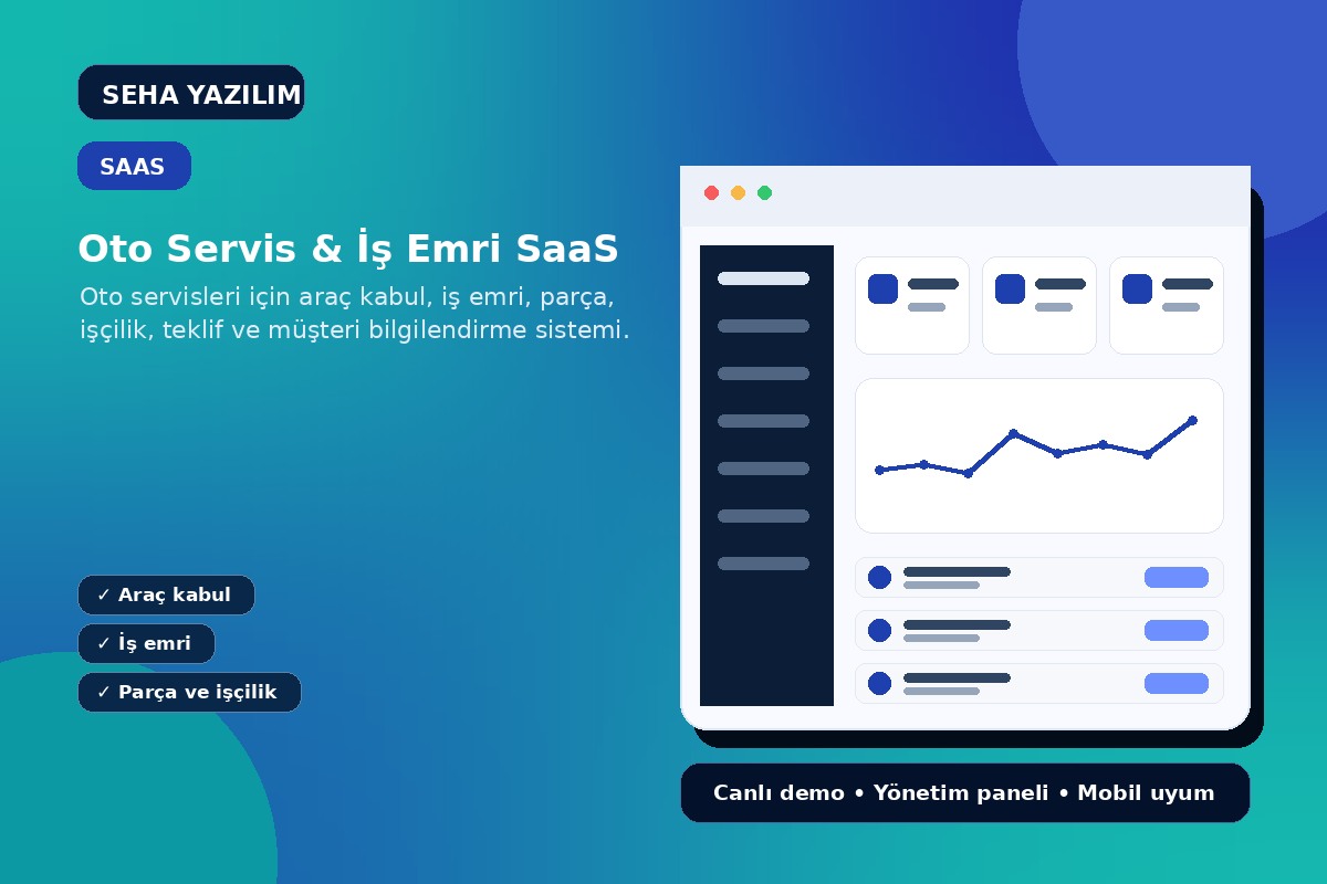 Oto Servis & İş Emri SaaS açıklayıcı ürün görseli
